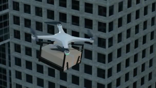 Zbliżenie Aerial Drone Flying with Delivering Package Shipment in City Lopping — Wideo stockowe