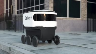 Otomatik Teslimat Robot Servisi Şehir Caddesini Mallarıyla İnsanların Evine Sürüyor