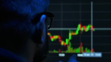 Yatırım Analizlerine Yatırım Yapan İşadamı Finansal Hisse Senedi Yakın plan Görüntüsü. Fiyat Endeksi Grafikleri ve Grafikleri olan Bilgisayar üzerinde çalışan kişi. Meslek Akıllı Yönetim Finans. Konsept İşçisi