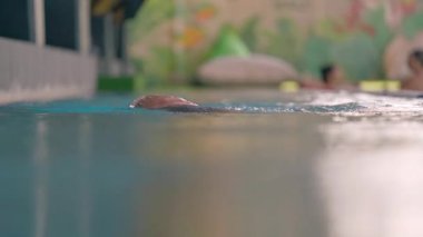 Profesyonel yüzücü, Yüzme Havuzu Yarışması 'na katılıyor. Serbest stil Vuruş Tekniği Kapalı Havuz Yavaş Hareketi. Temiz Yüzme Havuzu 'nda Serbest Yüzme Uygulaması. Bir Sporcu Yüzme Teknikleri