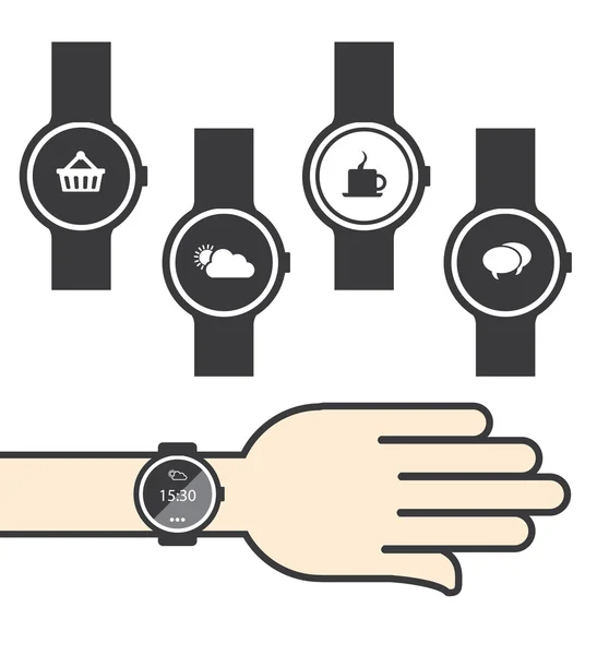 Cirkel smartwatch met pictogrammen — Stockvector