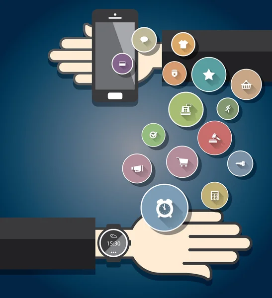 Smartwatch з іконками барвисті електронної комерції — стоковий вектор