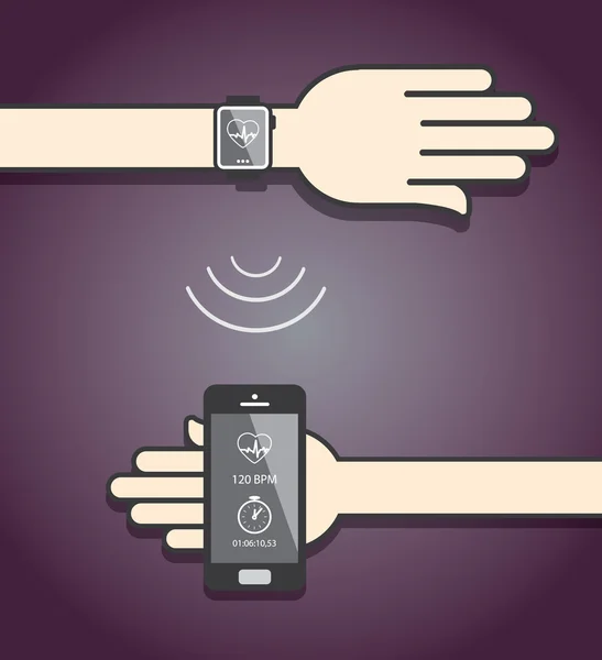 Смарт-годинник і зв'язок зі смартфонами. Розумний годинник відправляє fitn — стоковий вектор