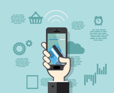 Mobil ödeme kredi kartı ile düz tasarım stili smartphone