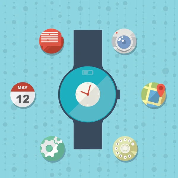 Concepto de reloj inteligente con iconos en diseño plano moderno — Vector de stock