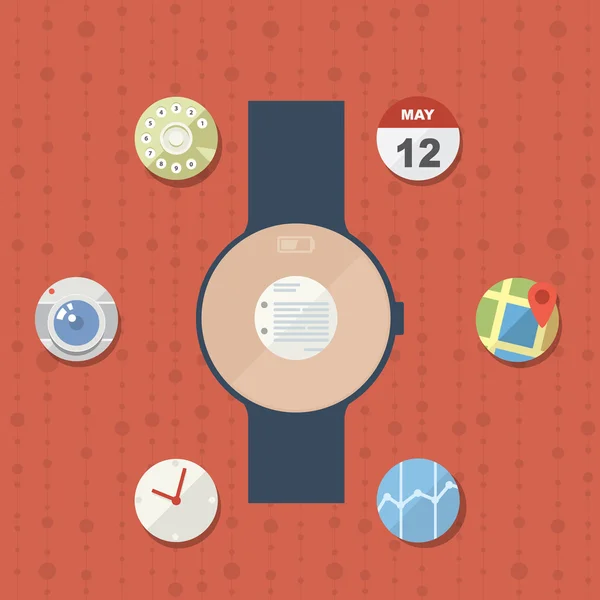 Conceito de relógio inteligente com ícones em design plano moderno — Vetor de Stock