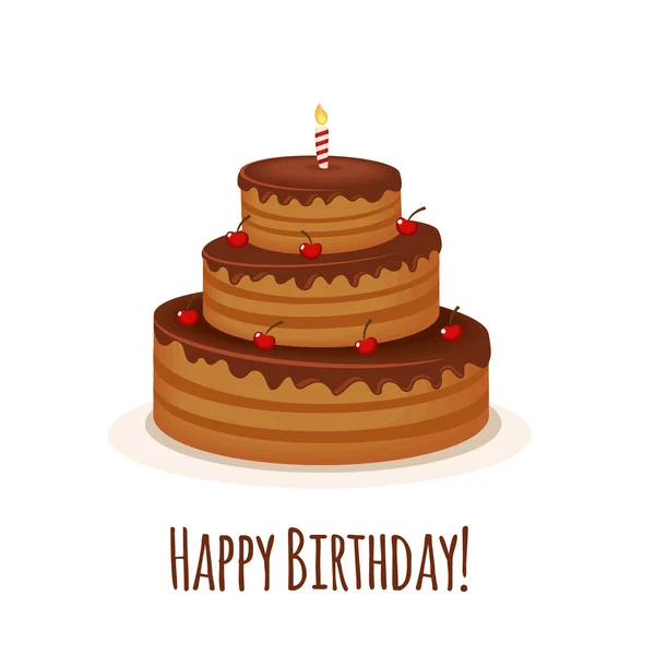 Happy Birthday Greeting Card with Chocolate Cake — Stock Vector