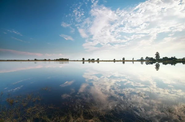 Синее небо, отраженное в озере — стоковое фото