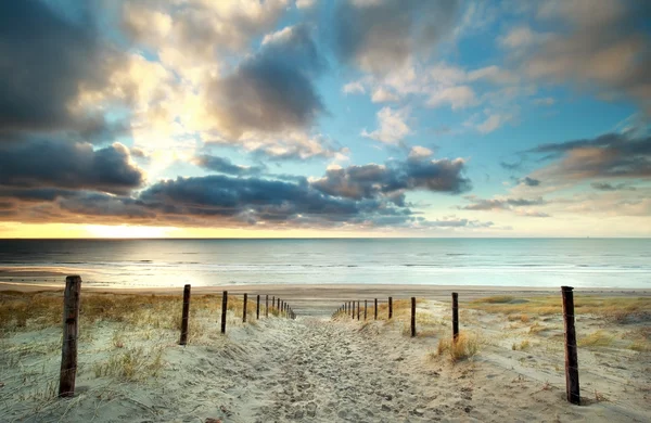北海の海岸に沈む夕日 — ストック写真