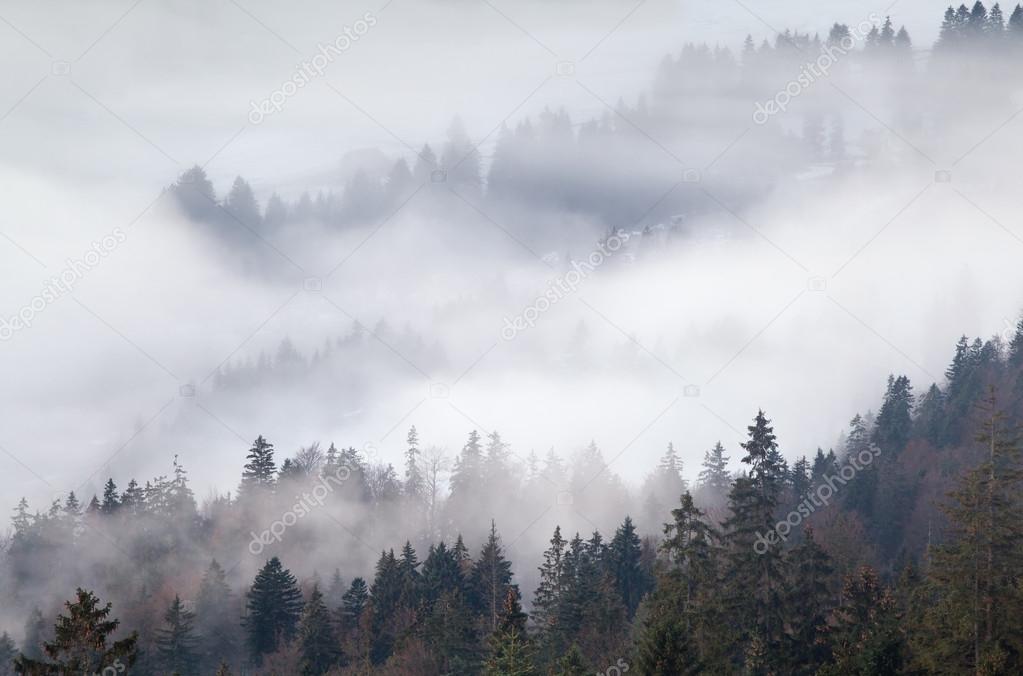 dense fog in mountains, Alps