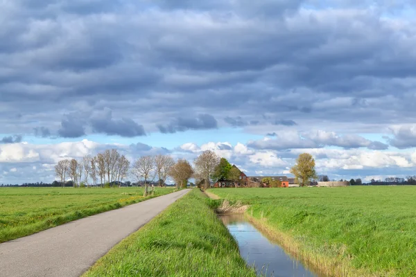 Terres agricoles néerlandaises avec ciel nuageux — Photo