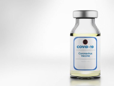 Şişe aşısı covid 19. 3 boyutlu illüstrasyon. Yüksek kalite 3d illüstrasyon