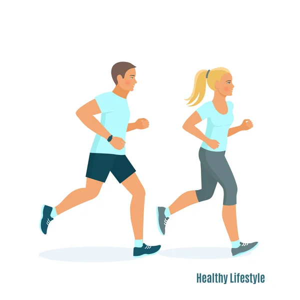 跑步的男人和女人 — 图库矢量图片