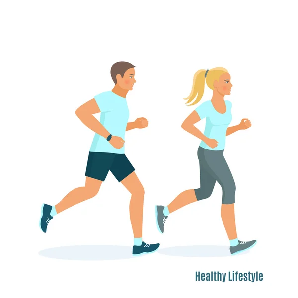 Courir homme et femme — Image vectorielle