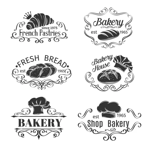 Вінтажні етикетки Декоративні хлібобулочні вироби та хліб — стоковий вектор