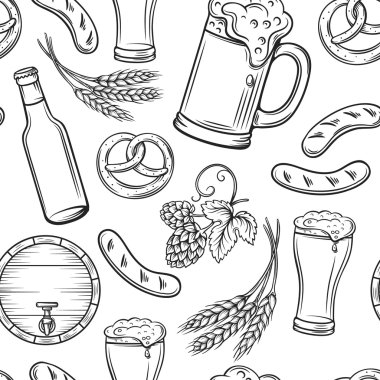 Elle çizilmiş bira seamless modeli.