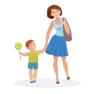 Anne ve genç oğlu yürüyüş