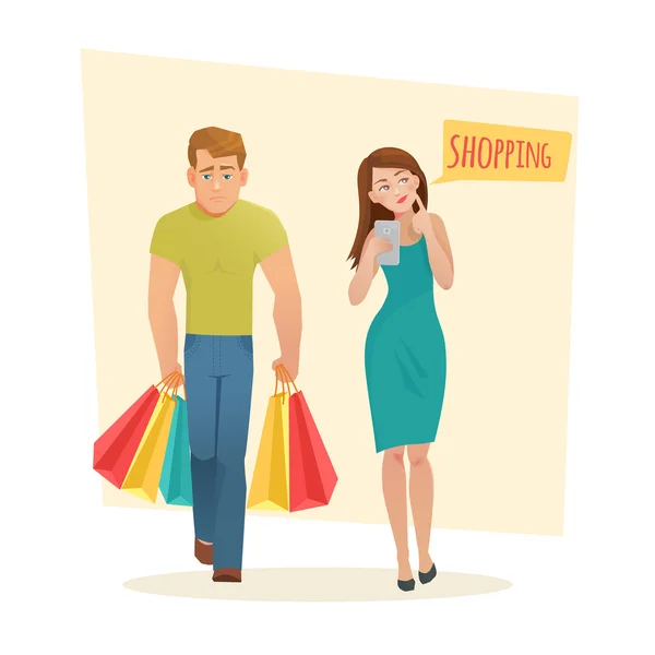Homem e mulher com sacos de compras. — Vetor de Stock