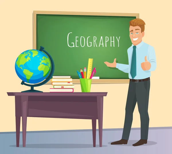 Insegnante di geografia si leva in piedi alla lavagna — Vettoriale Stock