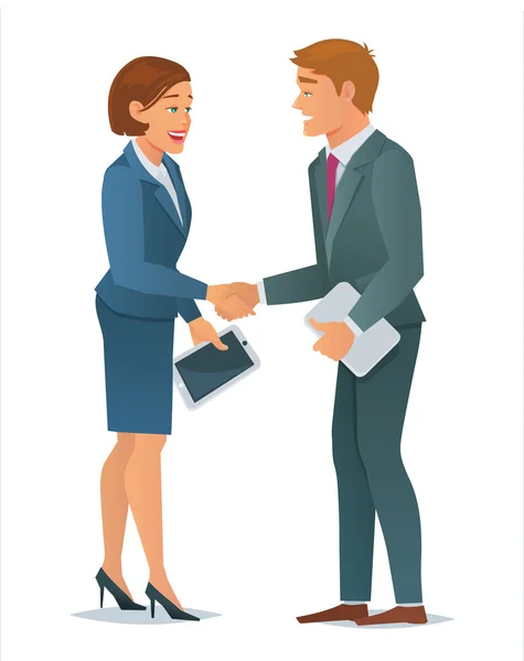 Handshake business woman and business man — Stock Vector