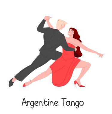 Beyaz arka planda izole edilmiş Arjantinli tango tutkulu çift, vektör düz çizim