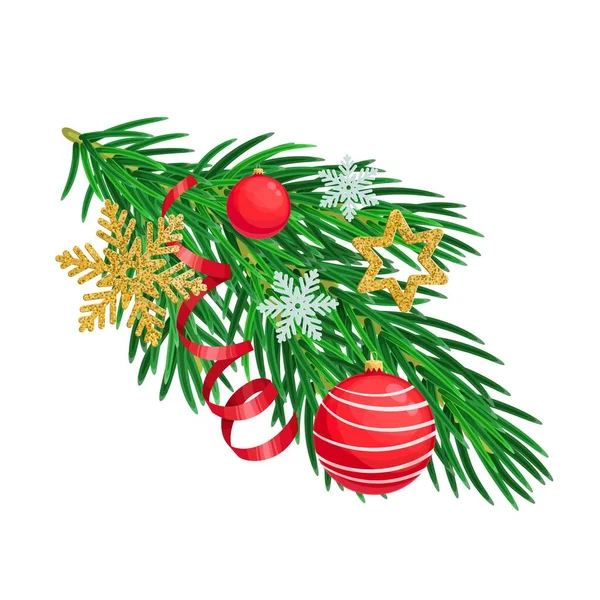 Χριστουγεννιάτικο κλαδί δέντρου με χριστουγεννιάτικες διακοσμήσεις — Διανυσματικό Αρχείο