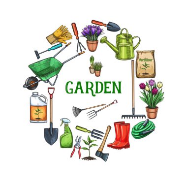 Bahçe işleri için yuvarlak çerçeve afişi