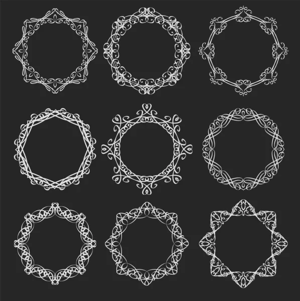 Molduras vetoriais de quadro negro de caligrafia redonda — Vetor de Stock