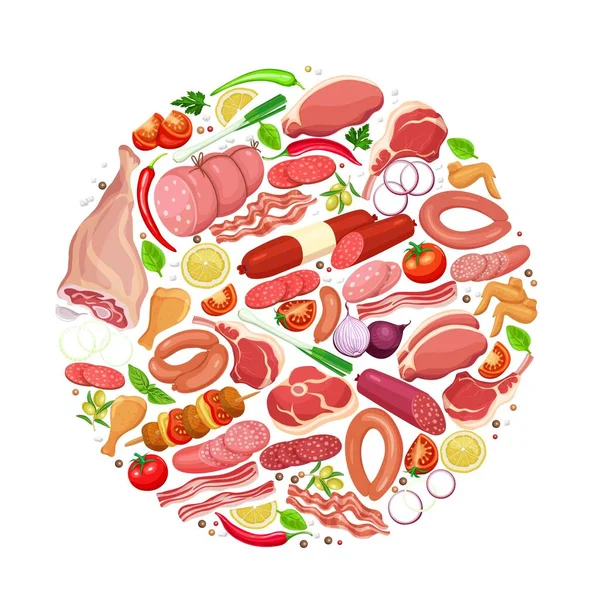 Bannière ronde de produits de viande gastronomiques — Image vectorielle