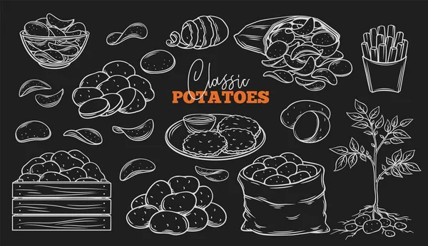 Produits de pommes de terre aperçu icônes ensemble — Image vectorielle