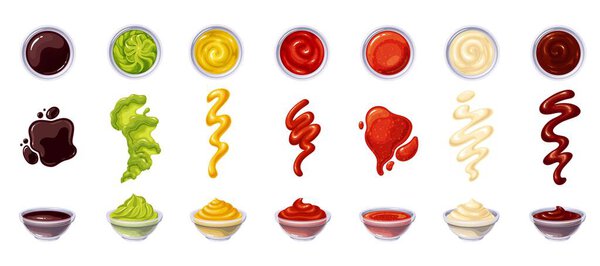 Various sausces in bowls and splash