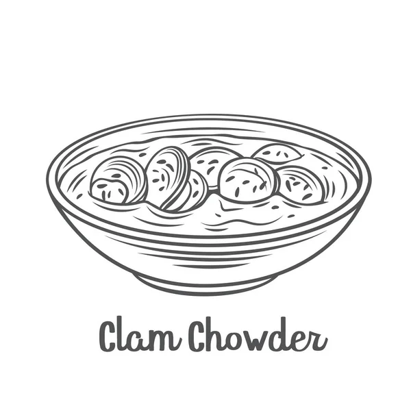 ( 영어 ) Clam chowder soup bowl outline icon — 스톡 벡터