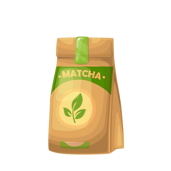 Polvo de té Matcha en envases de papel kraft — Vector de stock