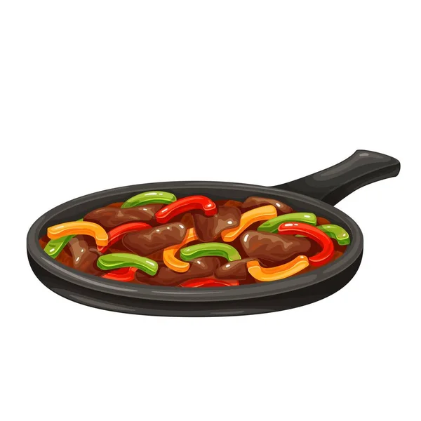 Carne Fajitas com pimentas coloridas na panela — Vetor de Stock