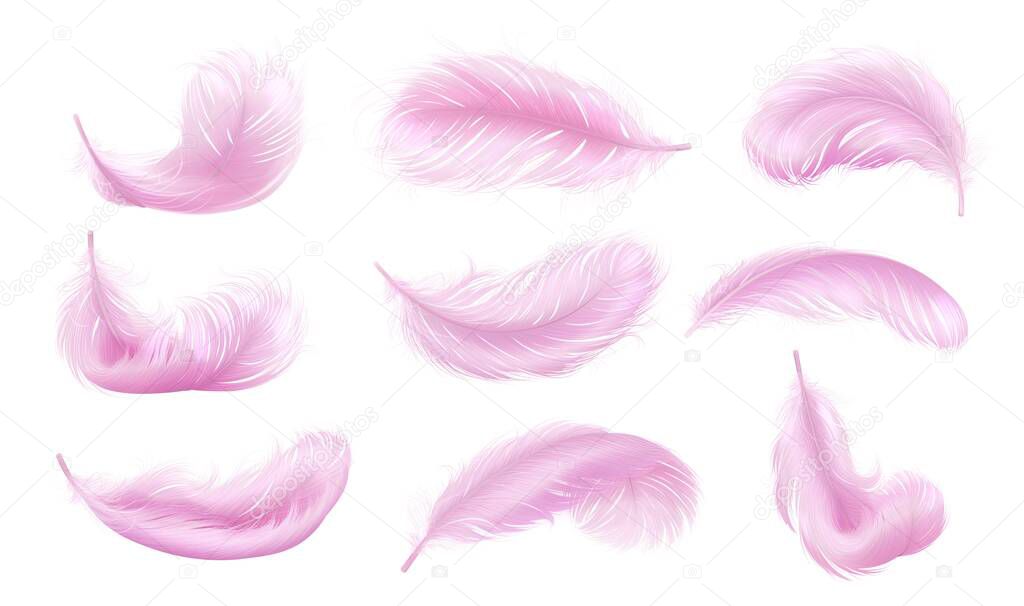 Falling pink fluffy twirled feather set