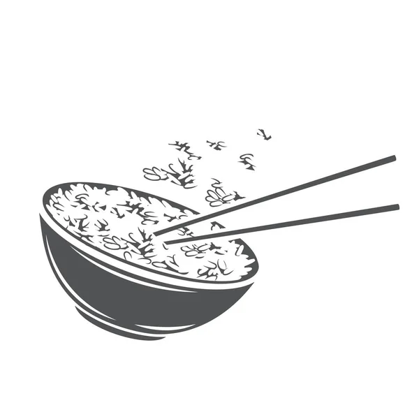 Bol de riz avec baguettes verticales chinoises — Image vectorielle