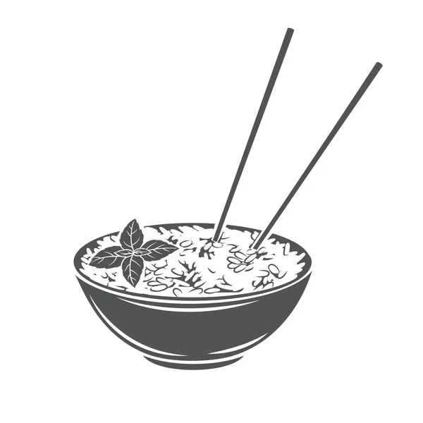 Mangkuk nasi dengan sumpit vertikal cina - Stok Vektor