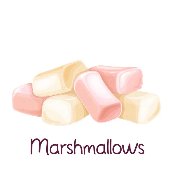 Heap witte en roze marshmallow — Stockvector
