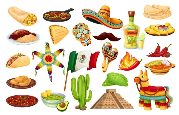 México iconos carnaval Cinco de mayo — Vector de stock