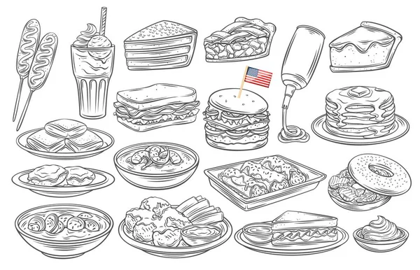 Icône américaine de contour alimentaire — Image vectorielle