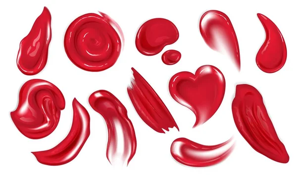 Realistic red acrylic paint smears or drops — Stock Vector