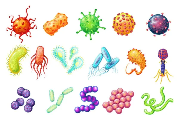 Bacterias e iconos del virus — Vector de stock