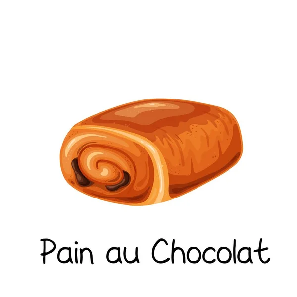 Pain au chocolat, γλυκό κουλούρι ρολό εικονίδιο — Διανυσματικό Αρχείο
