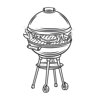 BBQ grill with and steak icon outline icon