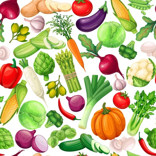 Zöldségek zökkenőmentes minta, vegán háttér — Stock Vector