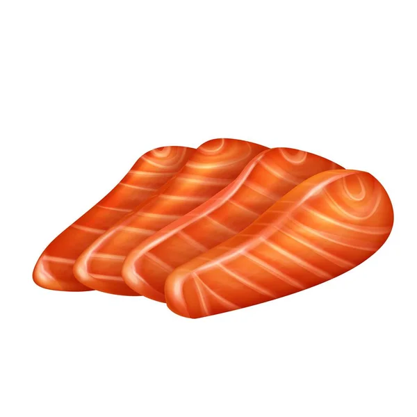 Filete de salmón rebanadas ilustración aislada realista — Vector de stock