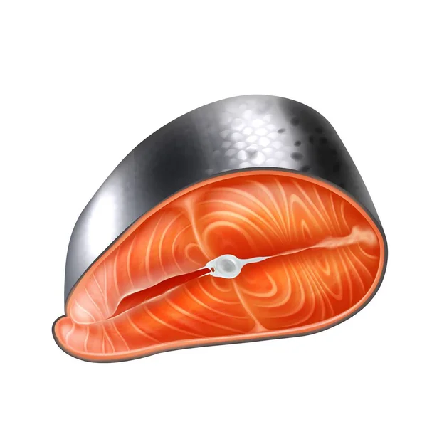 Dettaglio realistico fetta di salmone crudo illustrazione isolata realistica — Vettoriale Stock