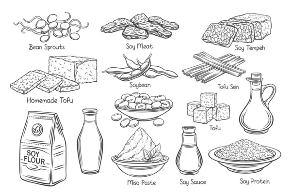 Піктограми контурів соєвого продукту Ліцензійні Стокові Ілюстрації