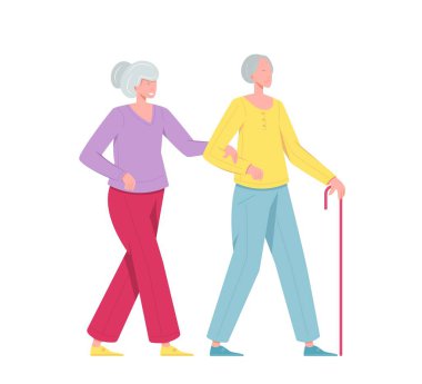 Sokakta yürüyen bastonlu bir çift yaşlı insan.