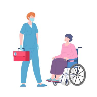 Tekerlekli sandalyedeki yaşlı bir kadın için tıbbi ambulans